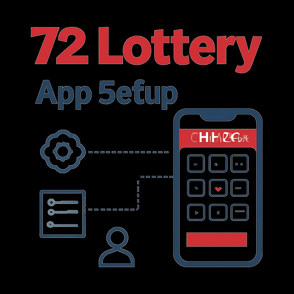 An educational diagram illustrating the steps to set up the 72 Lottery app.