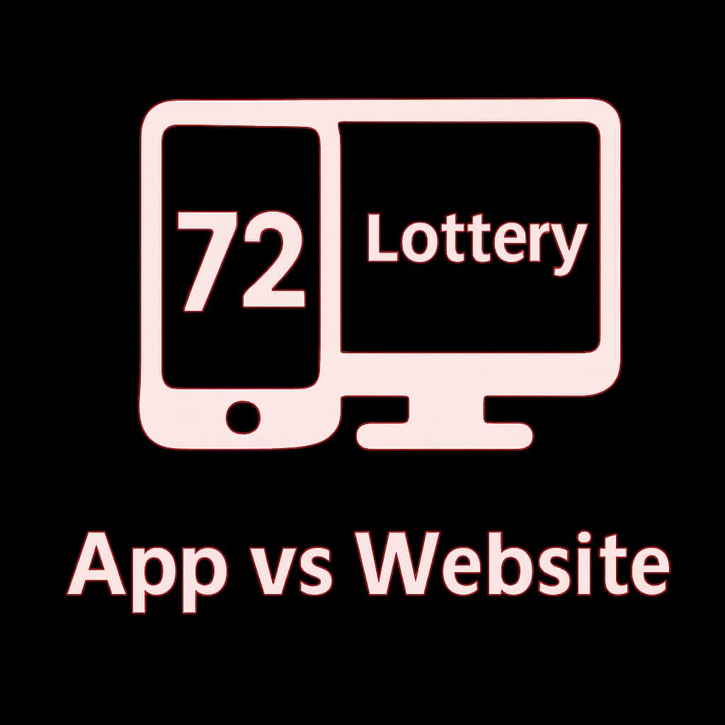 A badge representing 72 Lottery App vs Website.