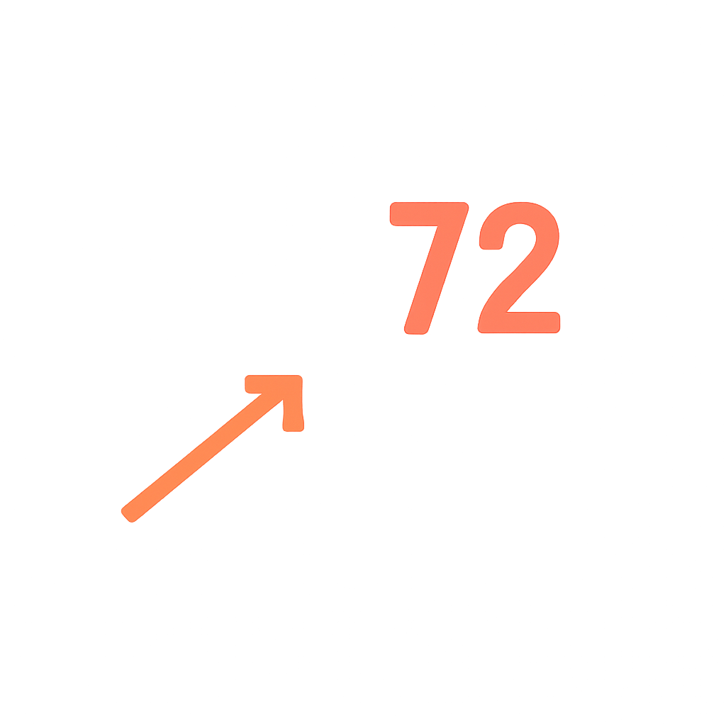 A simple badge design for 72 Lottery App updates, featuring #cf2326.