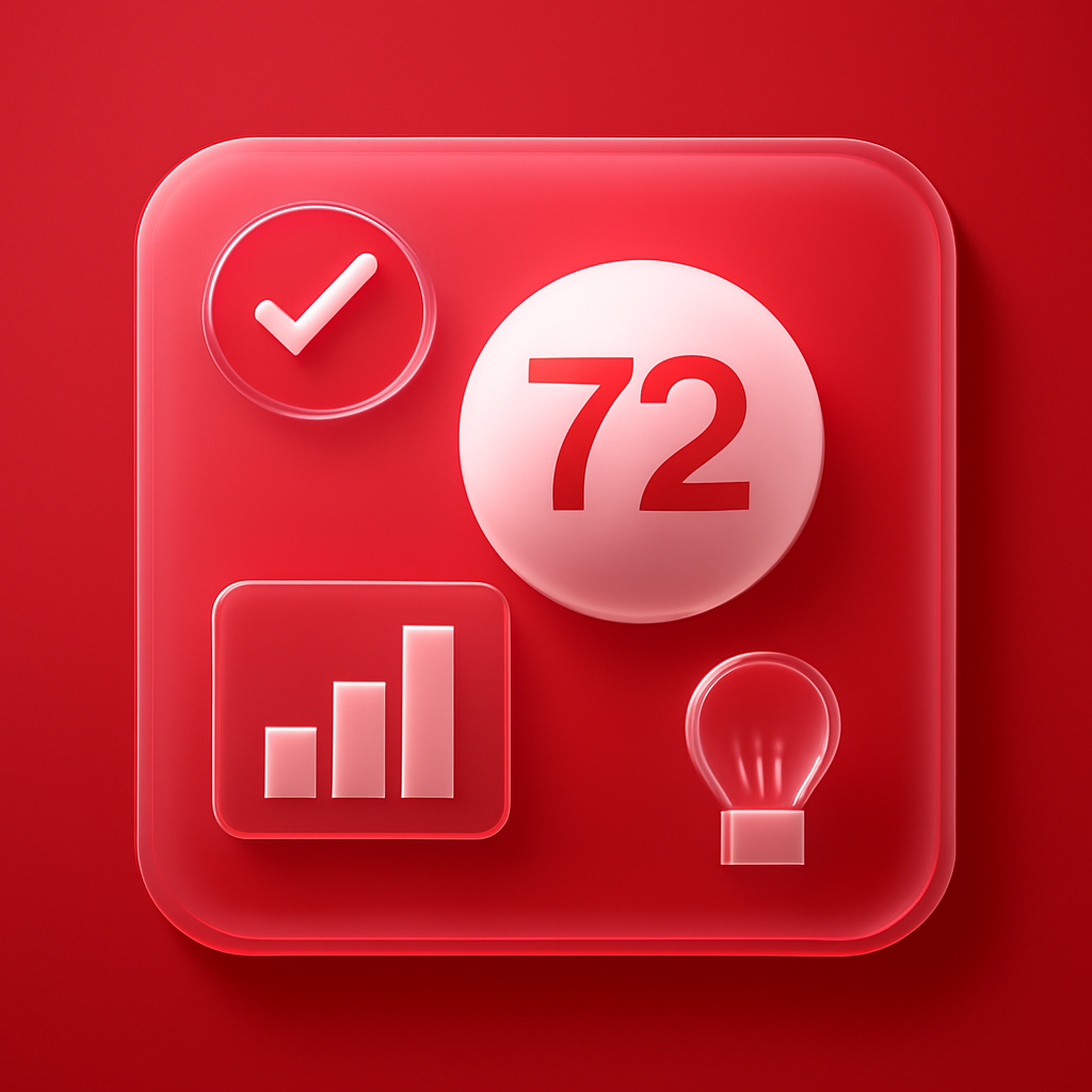 An educational illustration detailing updates related to the 72 Lottery App, accentuated with #cf2326.