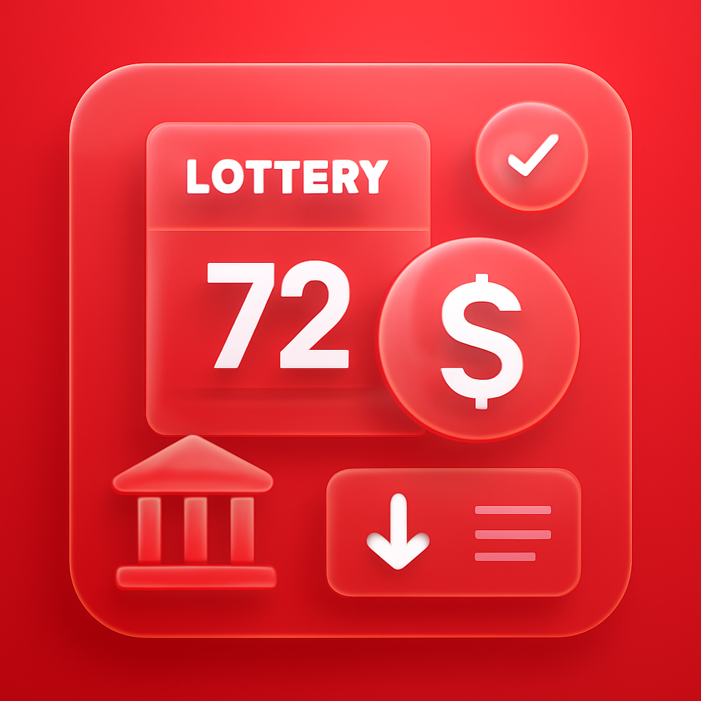 An educational illustration detailing updates related to the 72 Lottery App, accentuated with #cf2326.
