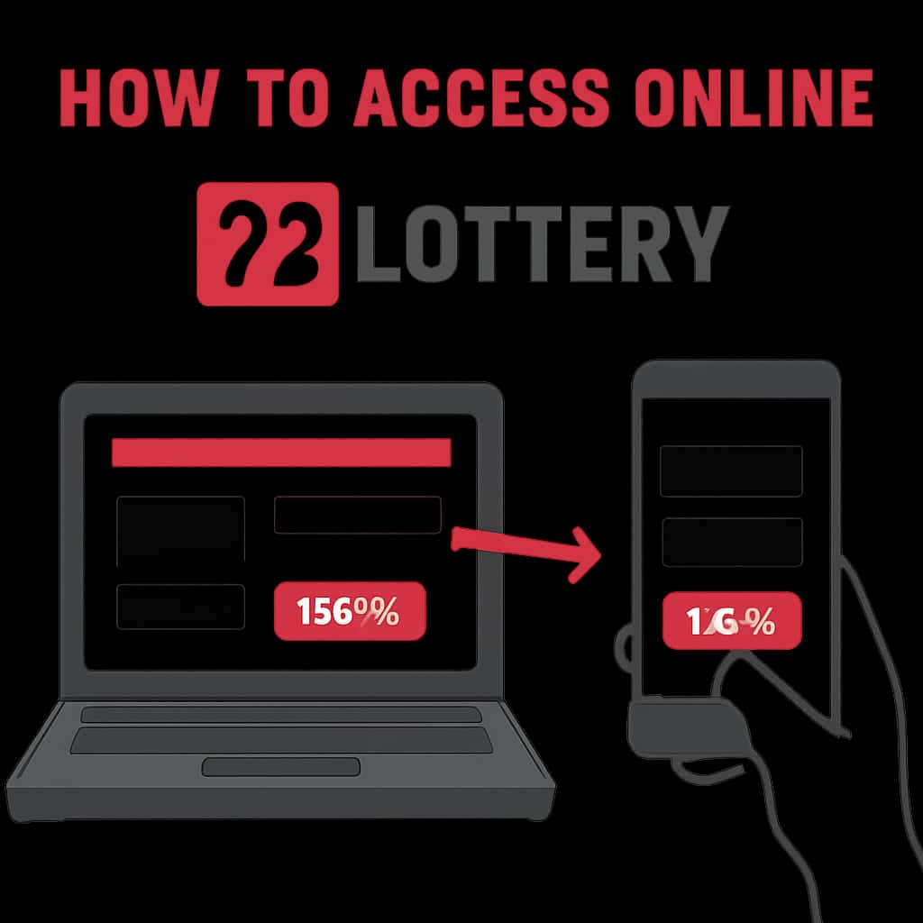 An educational illustration of steps to access 72 Lottery online.