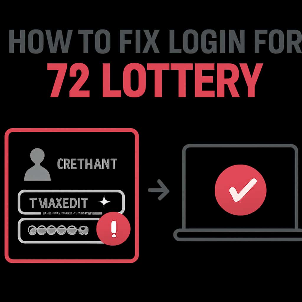 An educational diagram outlining steps to troubleshoot login problems for the 72 Lottery.