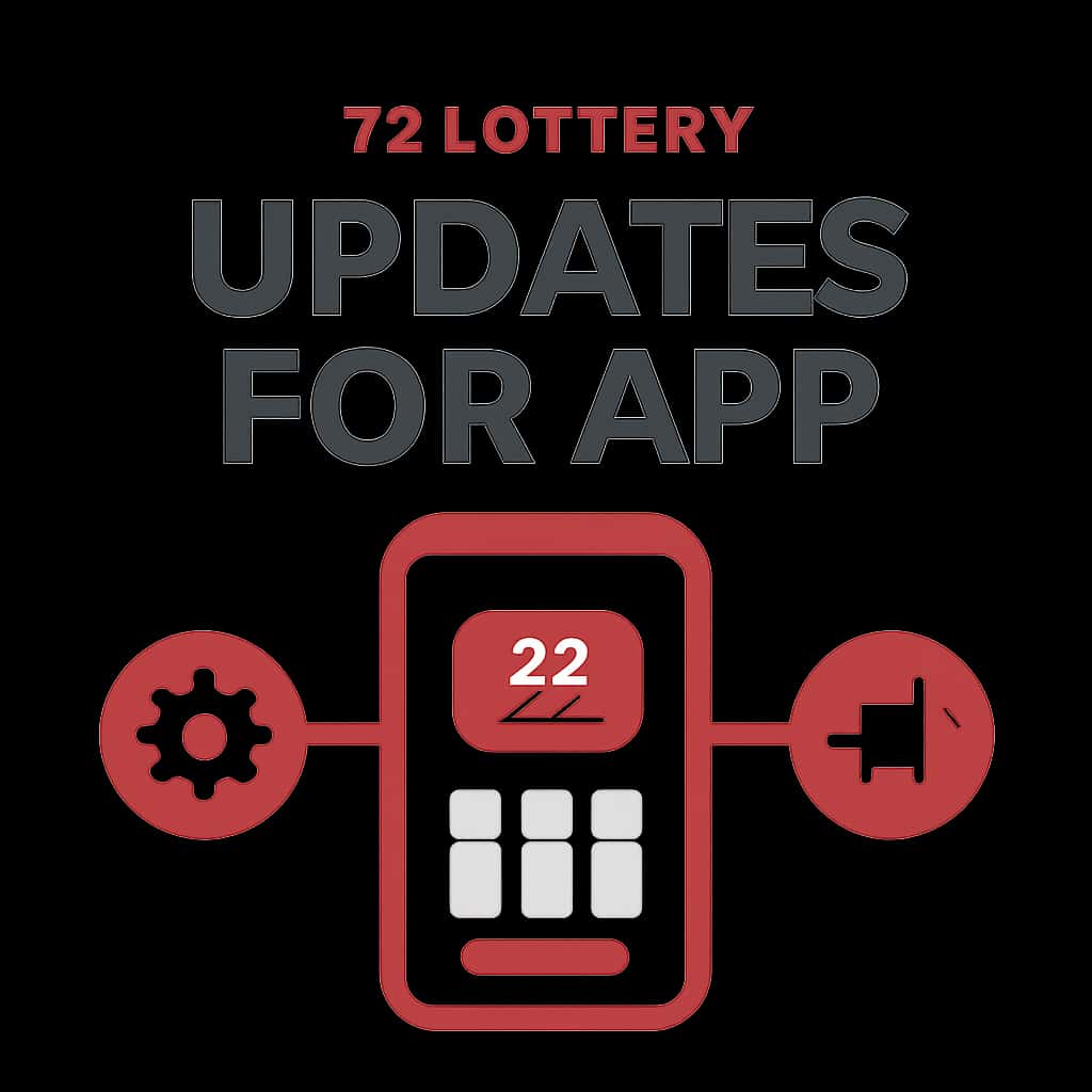 An educational illustration detailing updates related to the 72 Lottery App, accentuated with #cf2326.